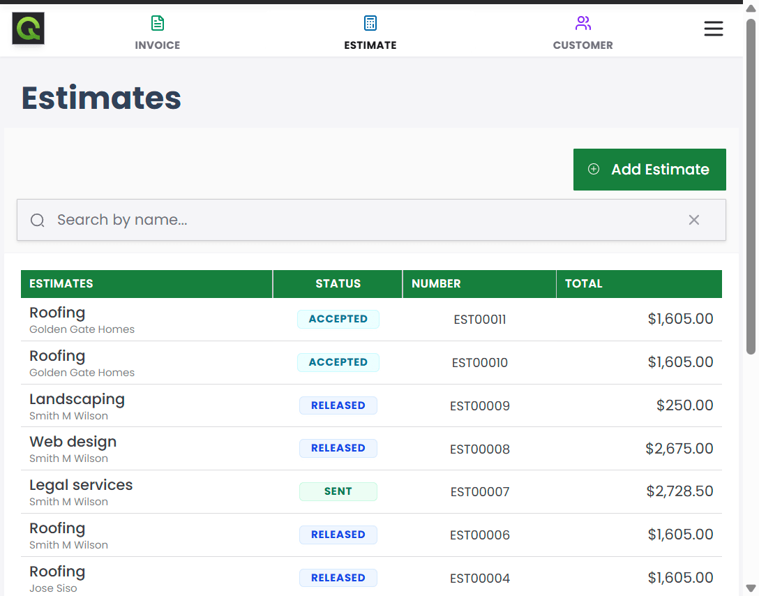 QuickAdmin estimates